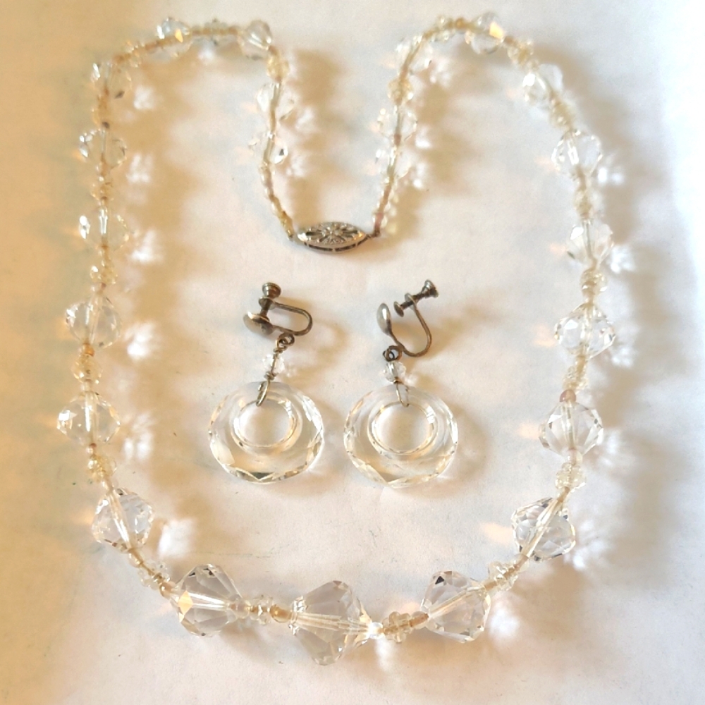 Heavy Facetted Crystal Necklace and Earring Set